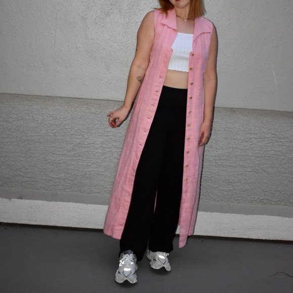 Vintage Linen Pink Button Down Maxi Dress - Picture 4 of 4